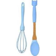 Clayre & Eef Keukengerei set van 2 Uil 29x5 / 26x6 cm Blauw Kunststof