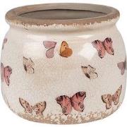 Clayre & Eef Bloempot Ø 12x10 cm Beige Roze Keramiek Vlinders