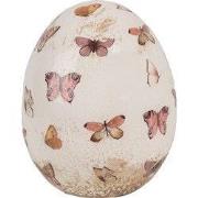 Clayre & Eef Decoratie Ei Ø 10x12 cm Beige Roze Keramiek Vlinders