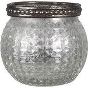 Clayre & Eef Theelichthouder Ø 7x6 cm Zilverkleurig Glas