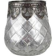 Clayre & Eef Theelichthouder Ø 9x11 cm Zilverkleurig Glas