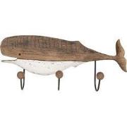 Clayre & Eef Wandkapstok 3 Haken Walvis 53x10x23 cm Bruin Wit Hout