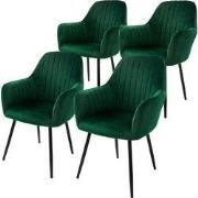 Set van 2 eetkamerstoelen met rugleuning & armleuning 2x groen met flu...