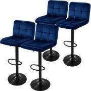 Set van 2 barkrukken 2x blauw fluwelen bekleding met rugleuning en voe...
