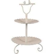 Clayre & Eef Etagère 2 laags Ø 32x51 cm Beige Metaal Vogels