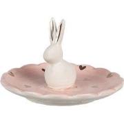 Clayre & Eef Schaaltje Konijn Ø 14x9 cm Roze Keramiek Hartjes