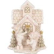 Clayre & Eef Decoratie Huis met LED 15x10x18 cm Roze Polyresin Beer