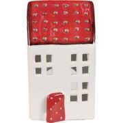 Clayre & Eef Theelichthouder Huis 8x8x15 cm Wit Rood Kunststof