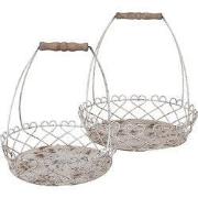 Clayre & Eef Decoratie Mand Set van 2 Ø39/ Ø30 Wit Bruin Metaal