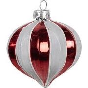 Clayre & Eef Kerstbal Ø 8x8 cm Rood Wit Glas