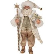 Clayre & Eef Kerstdecoratie Beeld Kerstman 27 cm Goudkleurig Wit Kunst...