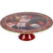 Clayre & Eef Taartplateau op Voet Ø 29x10 cm Rood Kunststof Kerstman