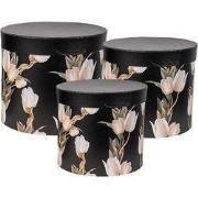 Clayre & Eef Opbergdoos Set van 3 Ø 24x21 / Ø 22x29/ Ø 19x18 cm Zwart ...