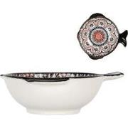 Clayre & Eef Kom 200 ml Wit Zwart Keramiek