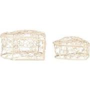 Clayre & Eef Opbergmand Set van 2 10X10X6 / 8X8X5 cm Wit Metaal