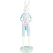 Clayre & Eef Decoratie Beeld Konijn Ø 10x40 cm Wit Blauw Kunststof