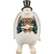 Clayre & Eef Decoratie Beeld Konijn 14x13x23 cm Wit Blauw Kunststof