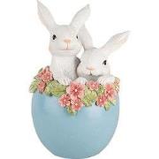 Clayre & Eef Decoratie Beeld Konijn 13x12x20 cm Wit Blauw Kunststof