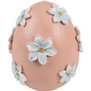 Clayre & Eef Decoratie Beeld Ei Ø 11x13 cm Roze Kunststof Bloemen