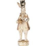 Clayre & Eef Decoratie Beeld Konijn 6x8x20 cm Wit Roze Kunststof