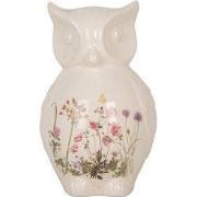 Clayre & Eef Decoratie Beeld Uil 13x12x22 cm Beige Roze Keramiek