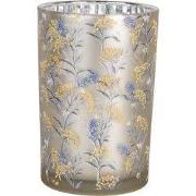 Clayre & Eef Theelichthouder Ø 12x18 cm Grijs Glas Bloemen