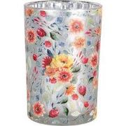 Clayre & Eef Theelichthouder Ø 12x18 cm Grijs Glas Bloemen