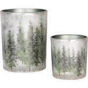 Clayre & Eef Theelichthouder Set van 2 Ø 7x8 / 10x13 cm Wit Groen Glas...