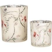 Clayre & Eef Theelichthouder Set van 2 Ø 7x8 / 10x13 cm Beige Glas Blo...