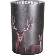 Clayre & Eef Theelichthouder Ø 12x18 cm Grijs Glas Hert