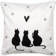 Clayre & Eef Kussenhoes 45x45 cm Wit Zwart Polyester Katten