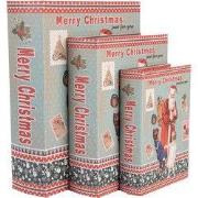 Clayre & Eef Opbergdoos Set van 3 Boeken 27 /22 /17 cm Blauw Hout Kers...