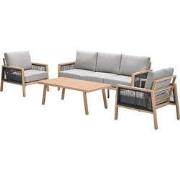 Decala loungeset - 4-delig - aluminium - light teak look -desert sand