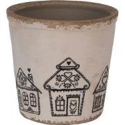 Clayre & Eef Bloempot Ø 17x16 cm Beige Keramiek Gingerbread house