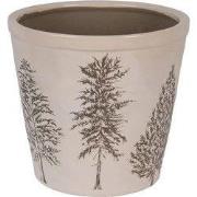 Clayre & Eef Bloempot Ø 21x20 cm Beige Keramiek Dennenbomen