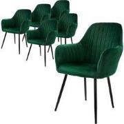 Set van 3 eetkamerstoelen met rugleuning & armleuning 2x groen met flu...