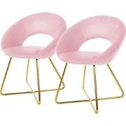 Set van 2 eetkamerstoelen met ronde open rugleuning roze fluweel met g...