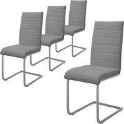 Set van 4 eetkamerstoelen sledemodel met rugleuning grijs kunstlederen...