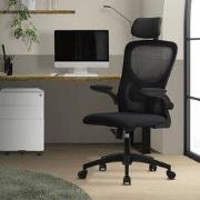 Ergonomische bureaustoel zwart netweefsel met verstelbare hoofdsteun e...
