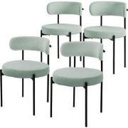 Eetkamerstoel set van 4 met teddy stof met rugleuning groen Keukenstoe...