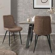 Eetkamerstoel set van 2 bruin met kunstlederen bekleding en stalen pot...