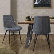 Eetkamerstoel set van 2 antraciet met kunstlederen bekleding en stalen...