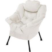 Relaxfauteuil crème met armleuningen en dik hoofdkussen en metalen fra...