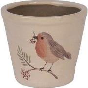 Clayre & Eef Bloempot Ø 21x20 cm Beige Keramiek Vogel