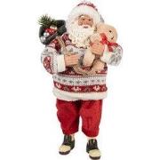 Clayre & Eef Kerstdecoratie Beeld Kerstman 13x10x28 cm Rood Textiel