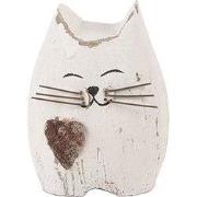 Clayre & Eef Decoratie Beeld Kat 6x4x7 cm Wit Bruin Hout