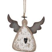 Clayre & Eef Decoratie Hanger Engel 10x2x10 cm Bruin Wit Hout