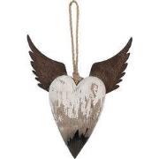 Clayre & Eef Decoratie Hanger Hart 18x3x22 cm Wit Bruin Hout