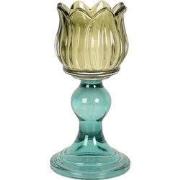 Clayre & Eef Waxinelichthouder Ø 8x16 cm Groen Glas