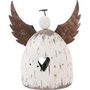 Clayre & Eef Decoratie Beeld Engel 19x6x21 cm Wit Bruin Hout